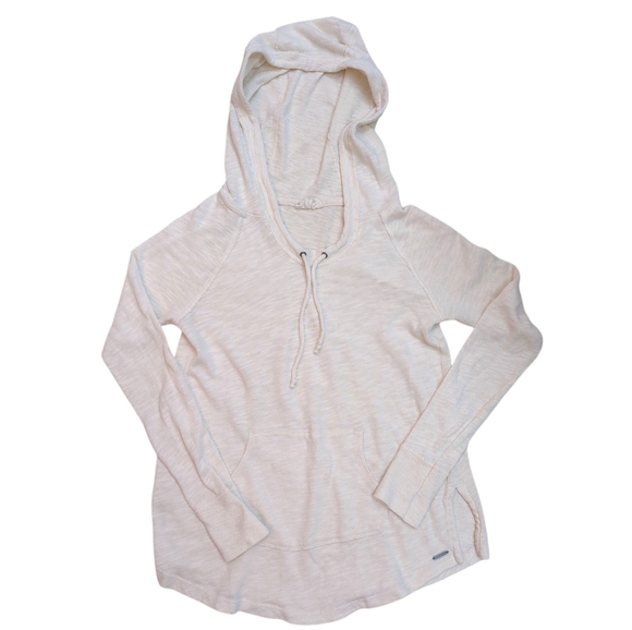 Roxy Slub Knit Hoodie, XS, Lightweight Sweatshirt Pullover, Cream, Pocket, Cozy - Picture 2 of 9